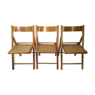 Trio de chaises pliantes cannées vintage