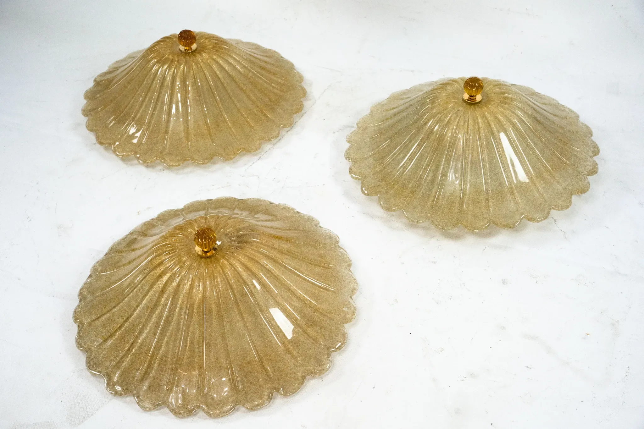 Set of three Large Italian Murano Glass Ceiling Lamps by Murano Due. Italy