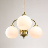 Lustre Mid-Century en Laiton et Opaline, Italie