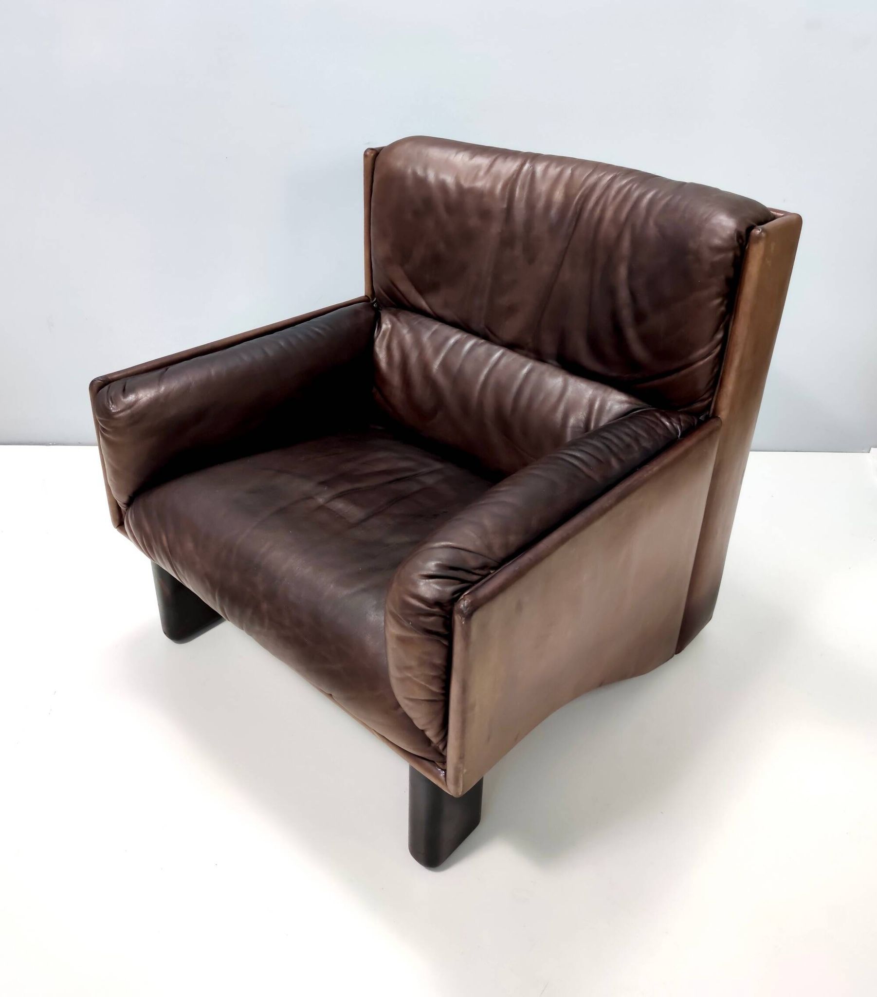 Comfortable Postmodern Brown Leather Armchair, Italy