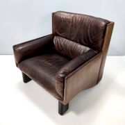Comfortable Postmodern Brown Leather Armchair, Italy