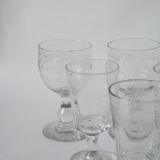 Set of 6 mismatched 19th century wine glasses
