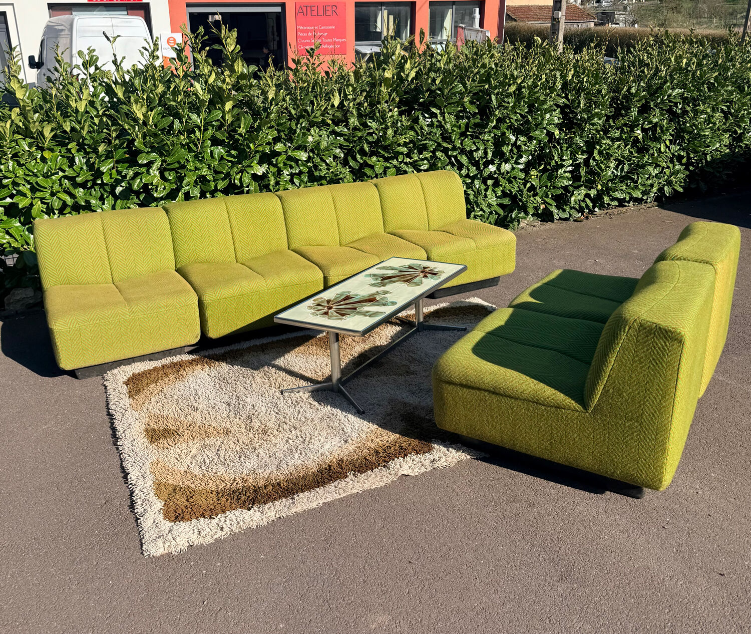 Set of 6 modular vintage Space Age armchairs - Green & Orange