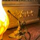 Pair of lamps cherubs bronze vintage glass paste