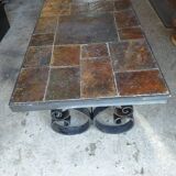 Slate and wrought iron coffee table