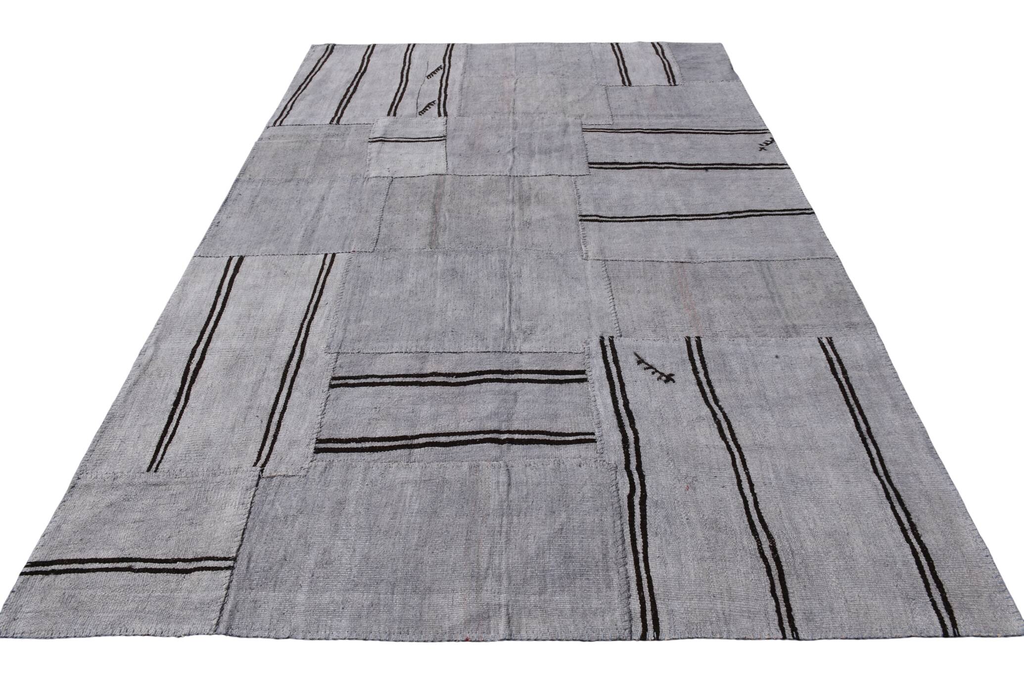 7x10 Vintage Gray & Black Modern Kilim Rug, 213x308Cm