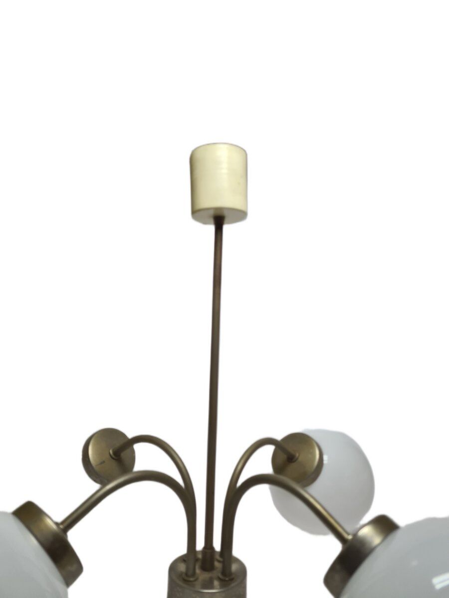 Postmodern brass and glass chandelier, Poland, 1970s