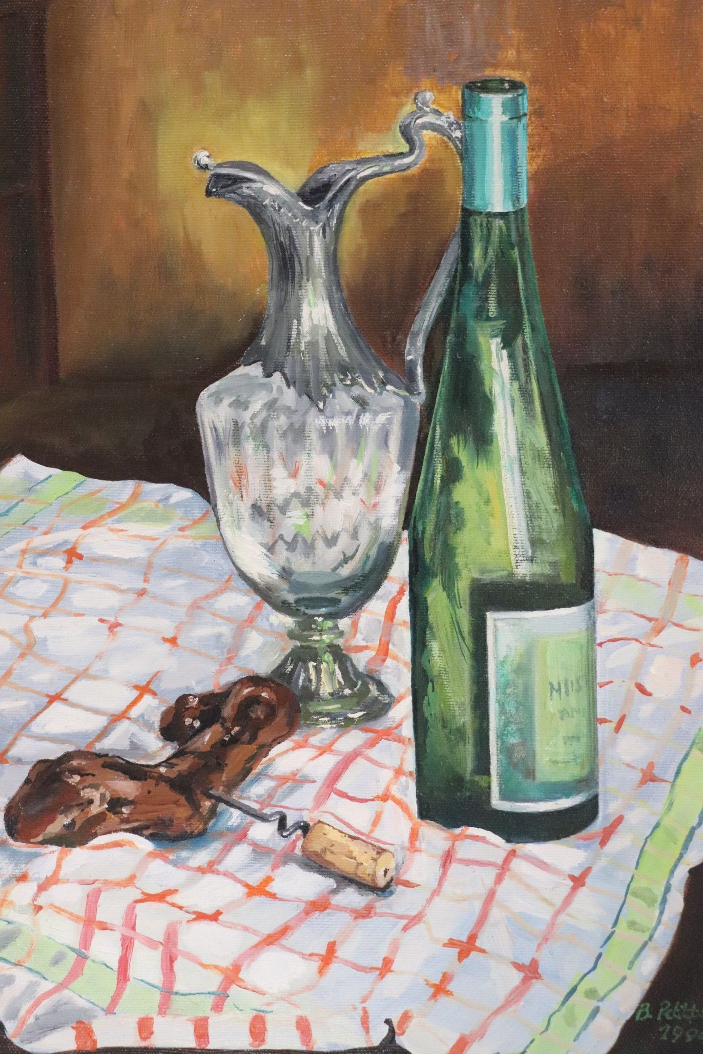Still life with wine-oil on canvas signed