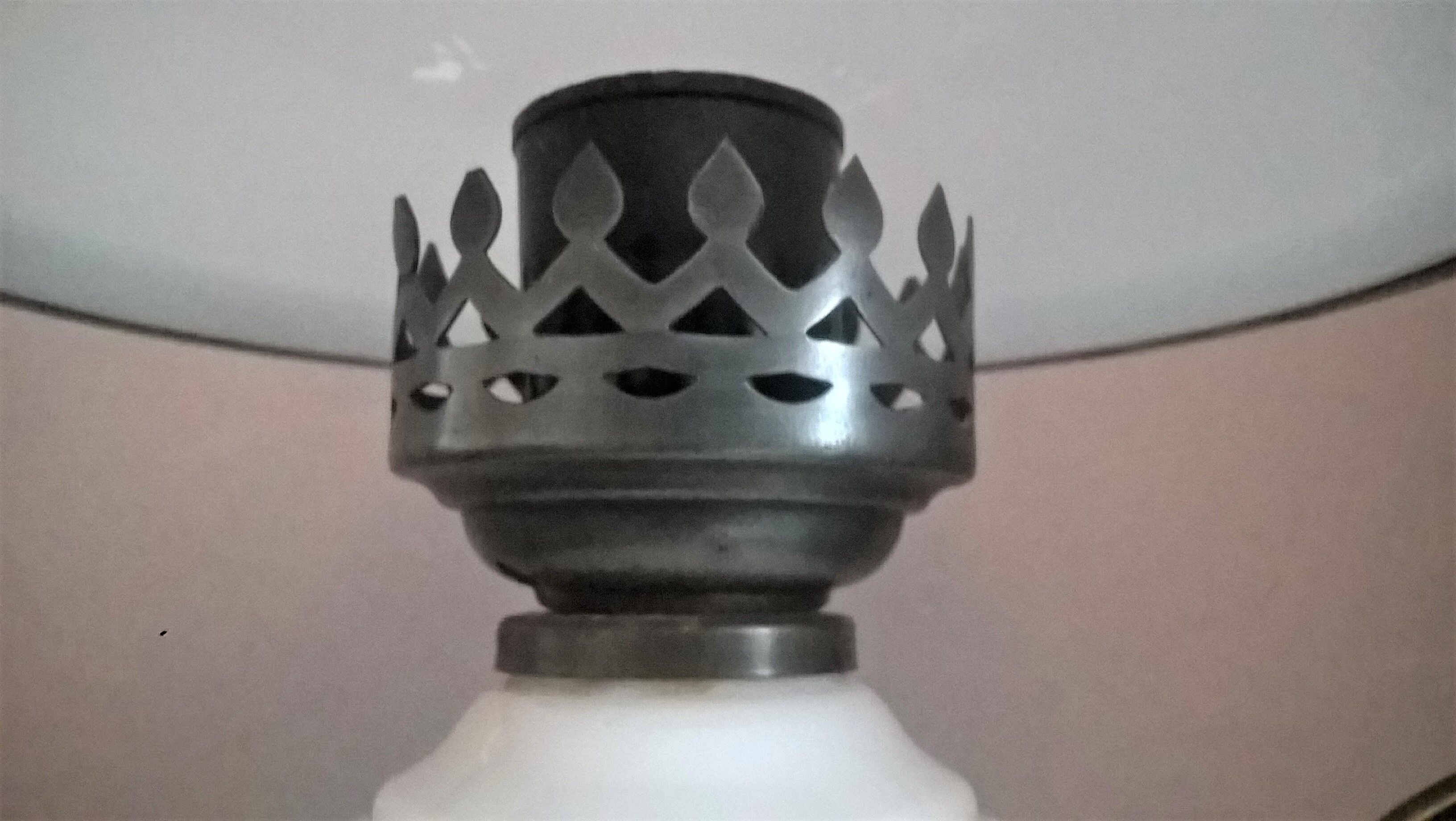 Chandelier in opaline, aged chiseled metal, 70