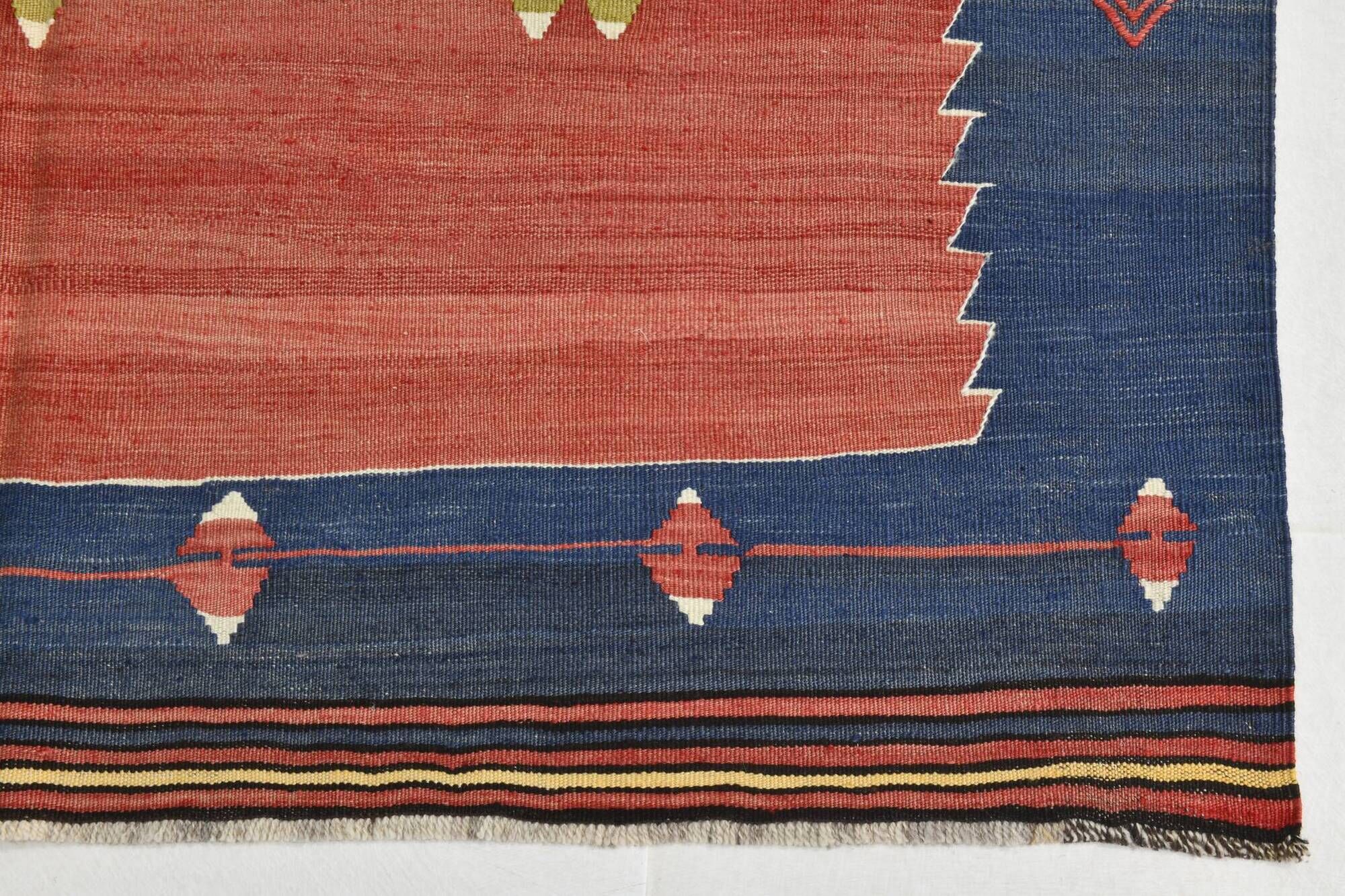 5x10 Blue and Red Vintage Kilim Rug, Handwoven Wool Area Rug, 149x291Cm