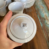 Coffee service for 6 cups, coffee pot, sugar bowl, and milk jug.