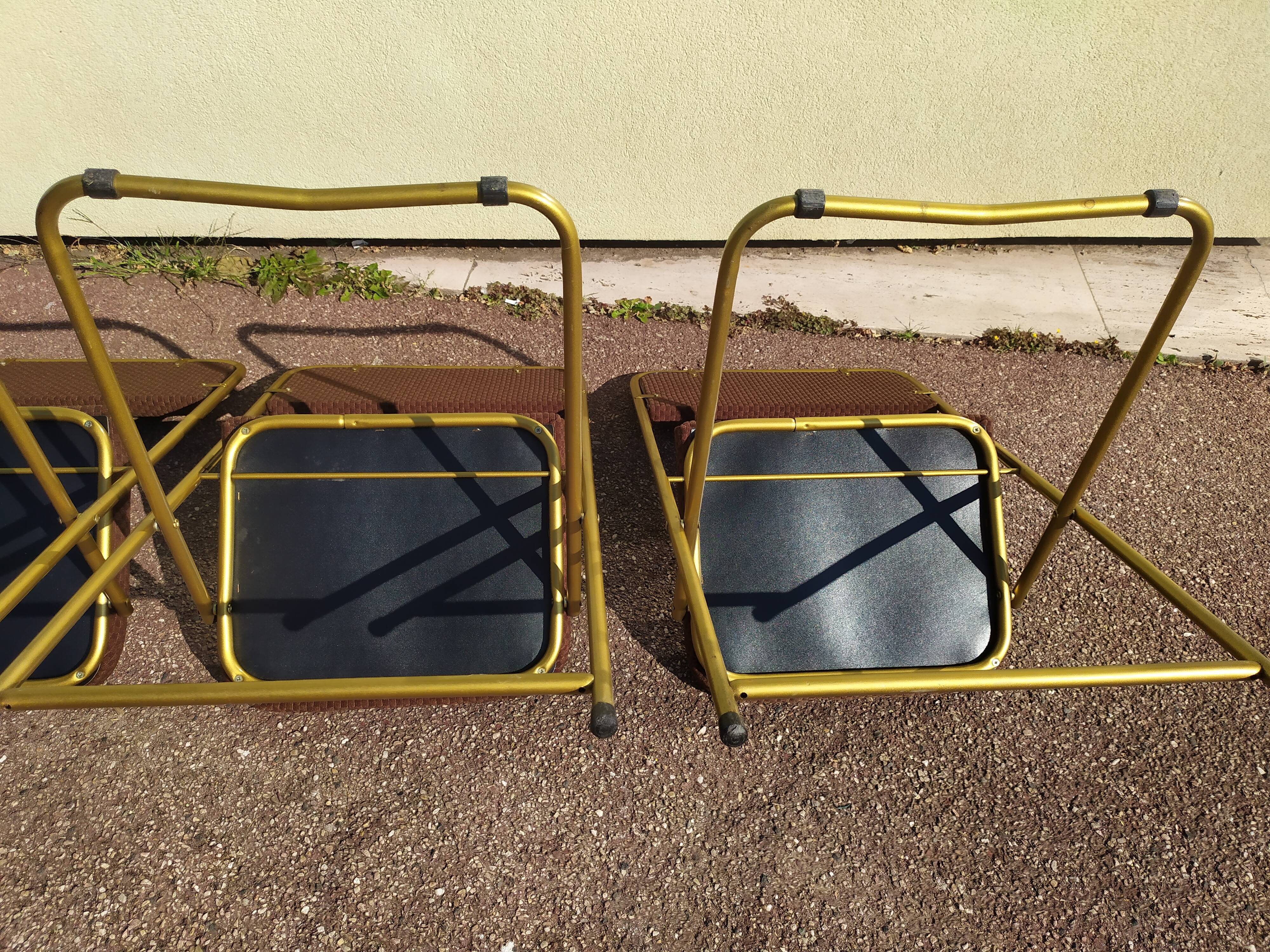 Lot de 4 chaise lafuma pliante damier marron doré