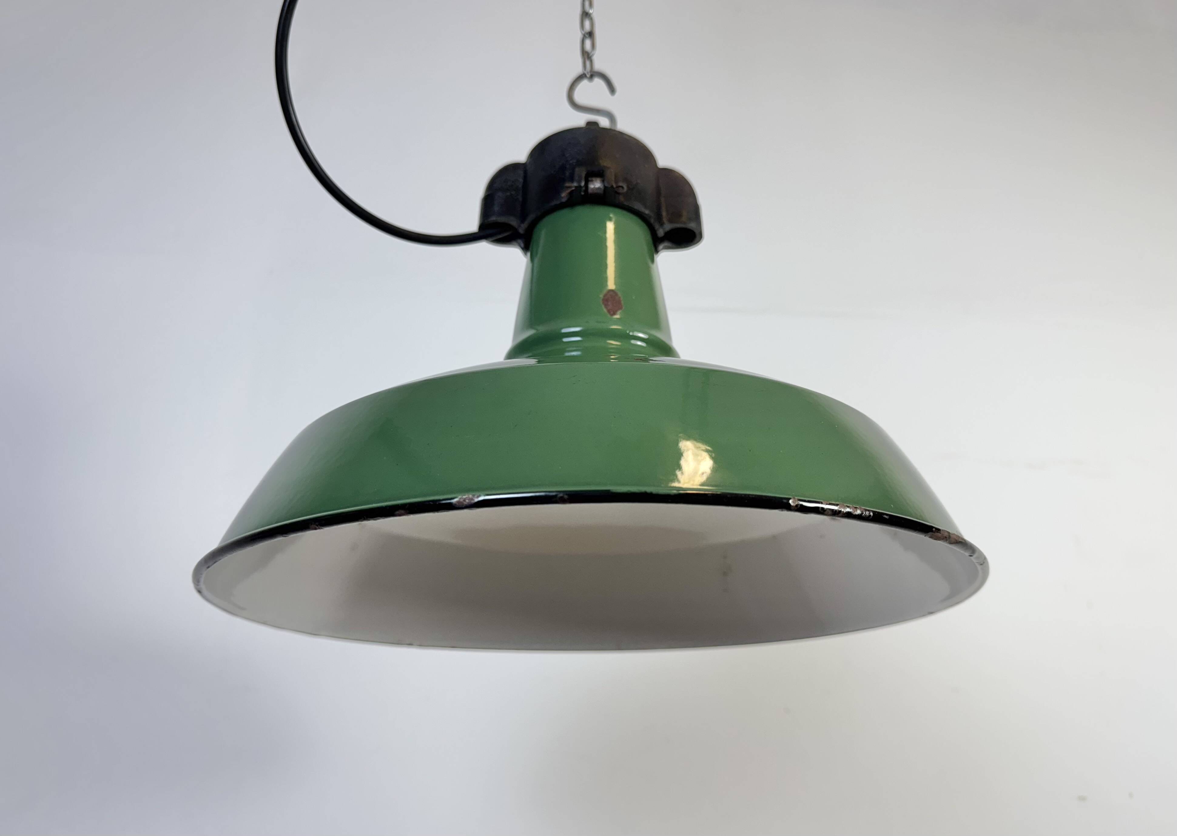 Industrial Green Enamel Factory Pendant Lamp, 1960s