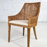 Rattan and Wood Chairs, France, Set of 6