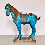 Sculpture of a Tang horse in turquoise blue earthenware