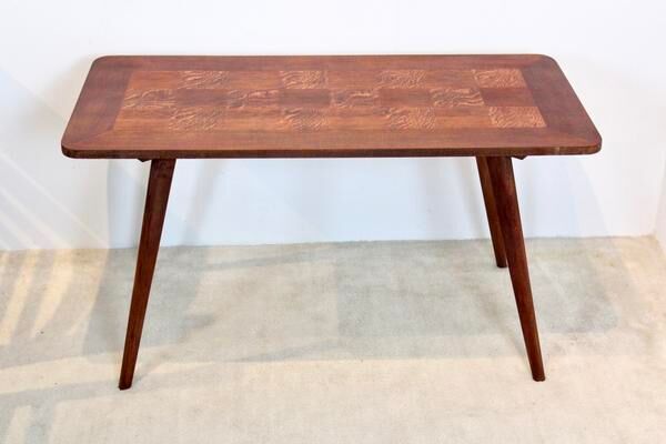 Oak wood coffee table with veneer inlay, 1960