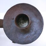 Patinated wrought iron candle holder heart pattern two lights