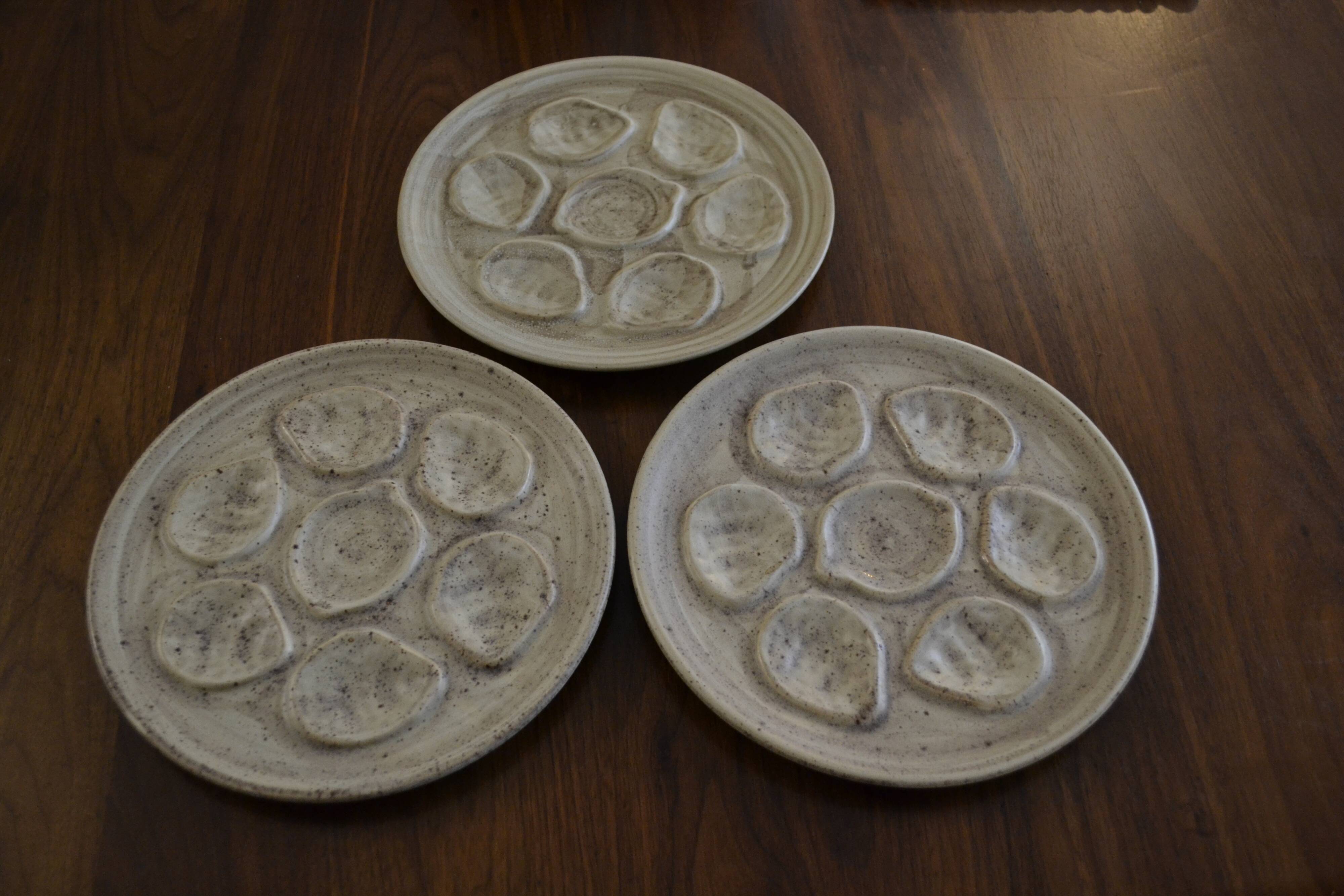 set of 3 stoneware oyster plates