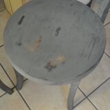 Pair of Thonet bistro chairs from 1930 in painted grey wood, half-moon backrest.