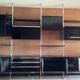 Large modular wall system Roche Bobois from the 70s – wood, black lacquered and