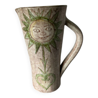 Water pitcher ceramic vintage 50 sun décor signed