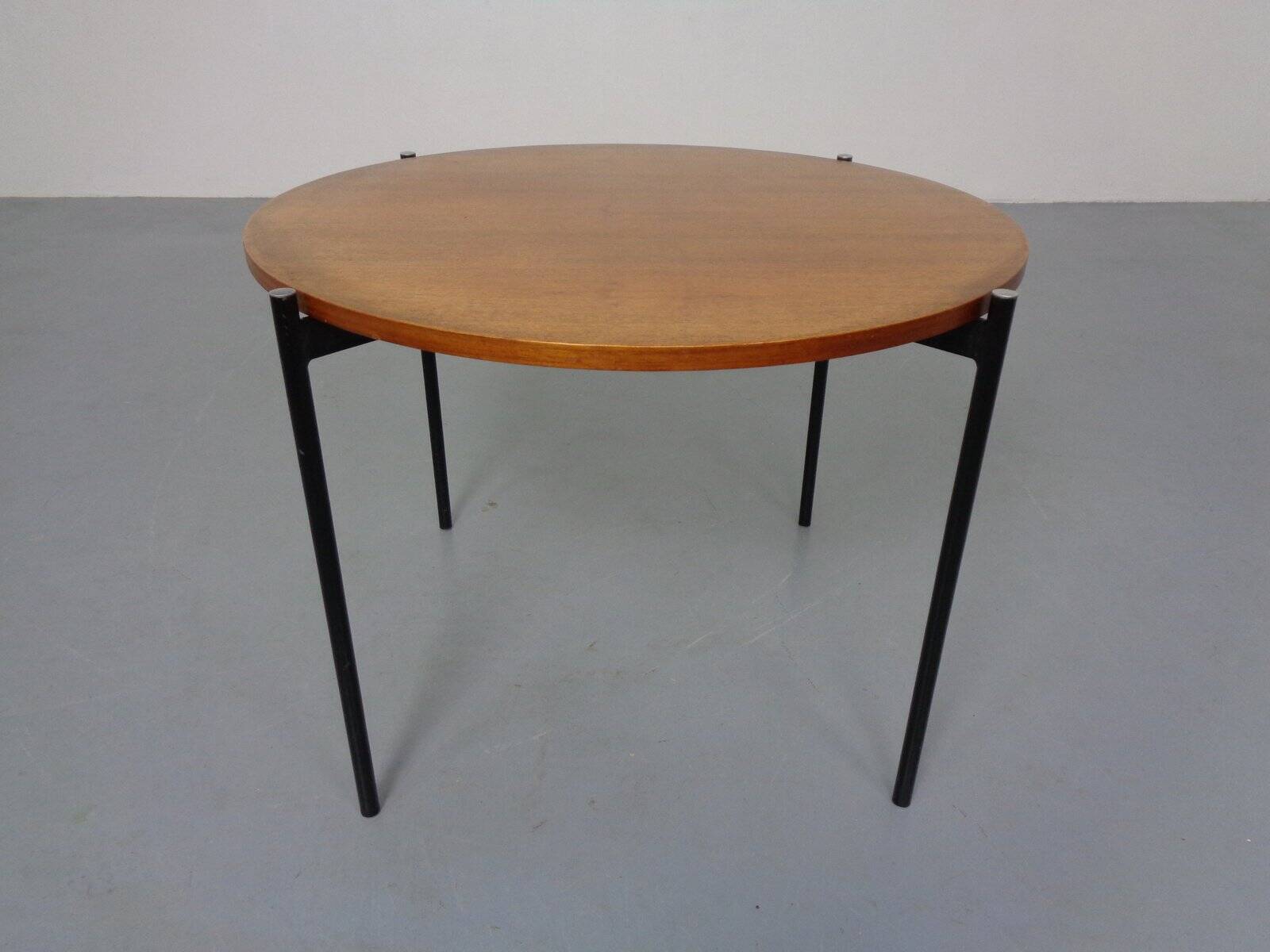 Round teak and steel coffee table from Thonet, 1950s.