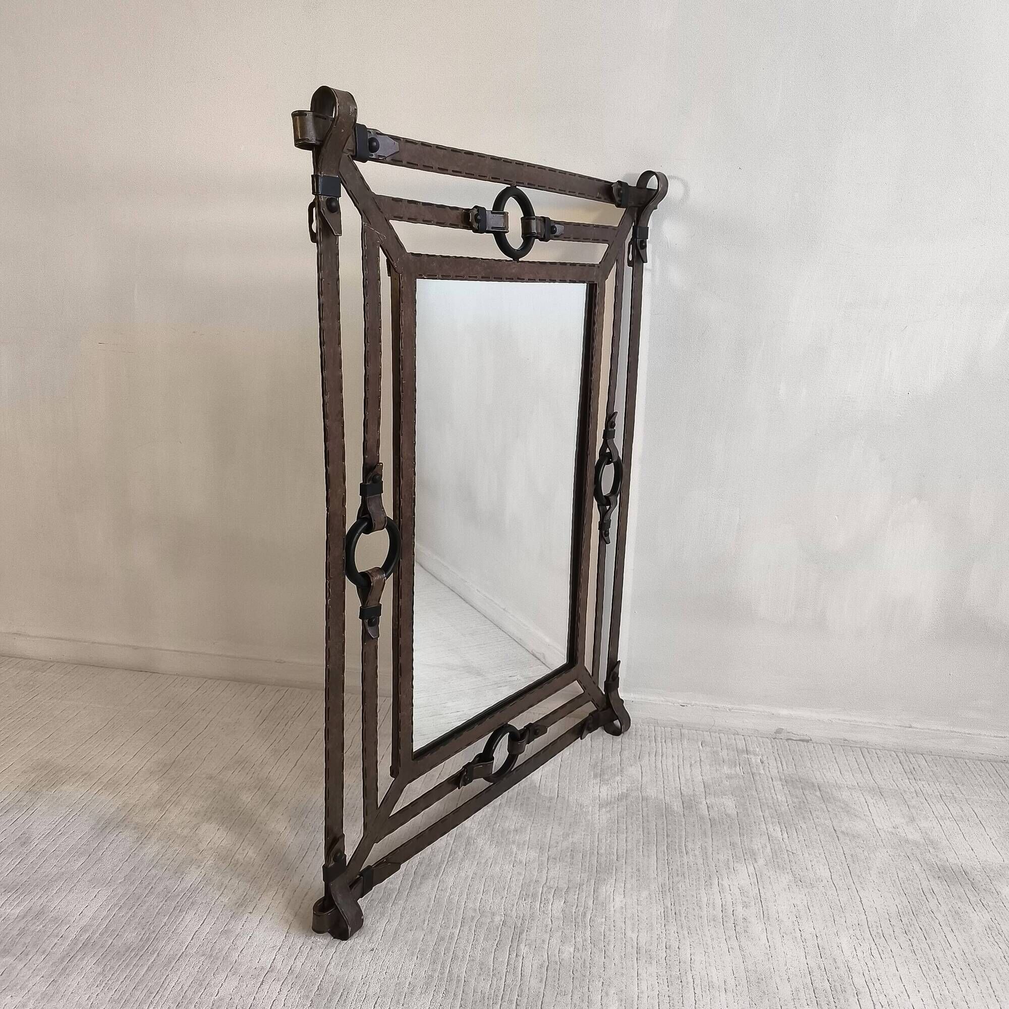 Mirror Jean-Pierre Ryckaert Leather effect, France 1960s