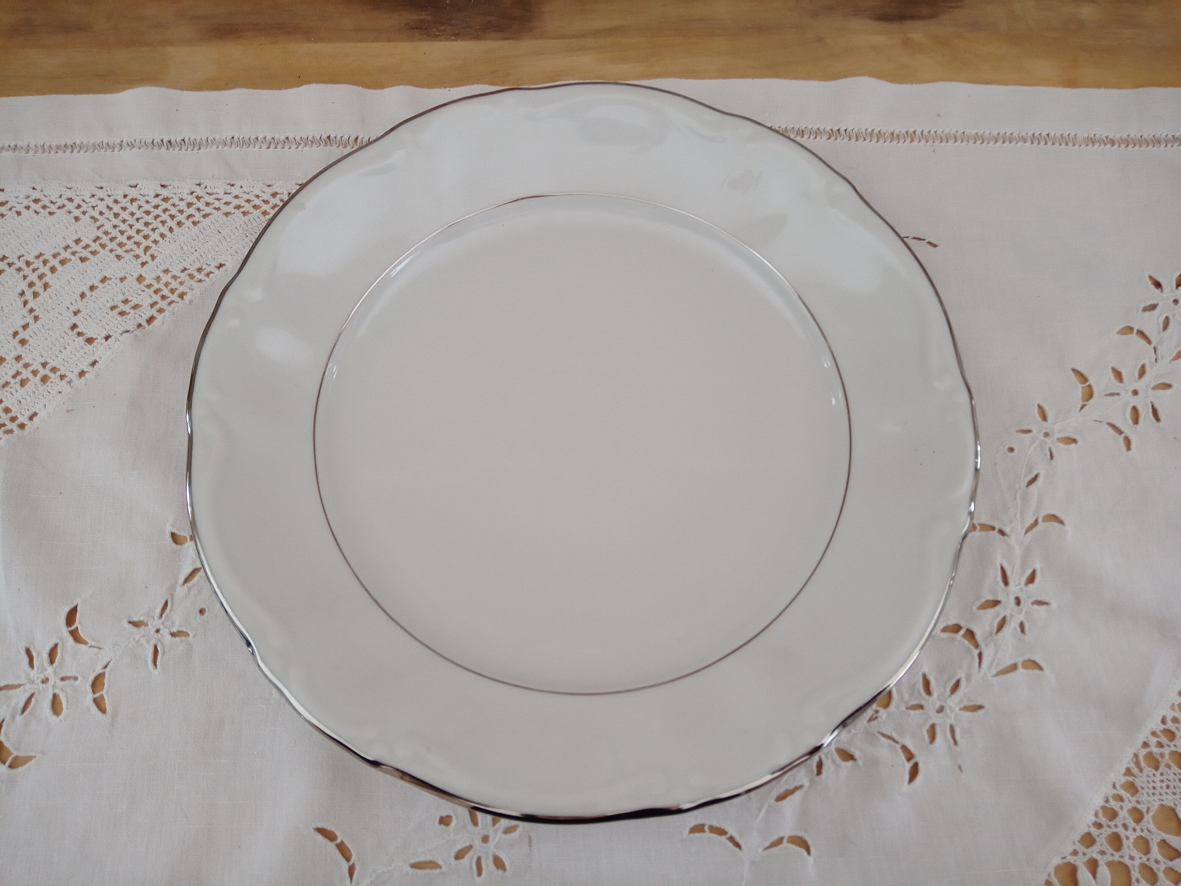 Kronester Bavaria white porcelain round dish and silver ledé