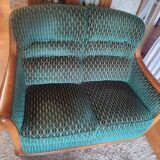 2-seater sofa in green fabric and wood