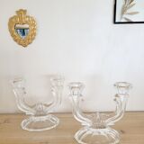Pair of glass candle holders