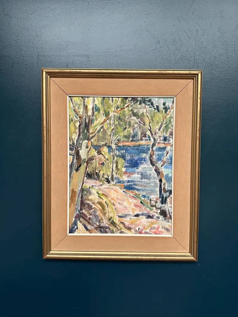 Original Swedish Oil on Canvas - "Natural Landscape" - Signed - Vintage and Framed - 68 × 56 cm