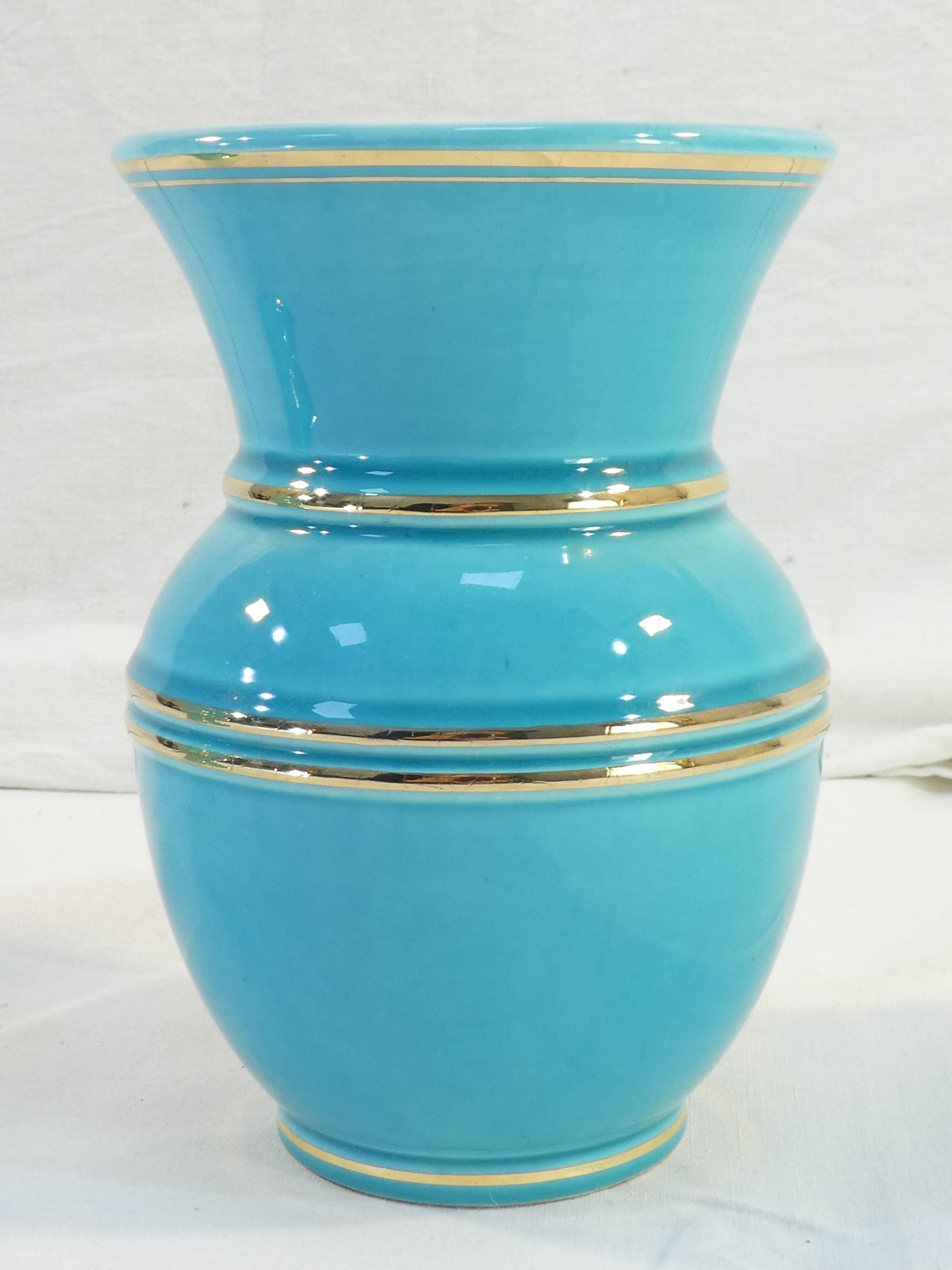 Pair of TURQUOISE BLUE AND GOLD VERCERAM vase