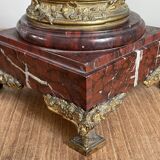 Antique french oil lamp, 19th century rouge griotte marble and patinated bronze base