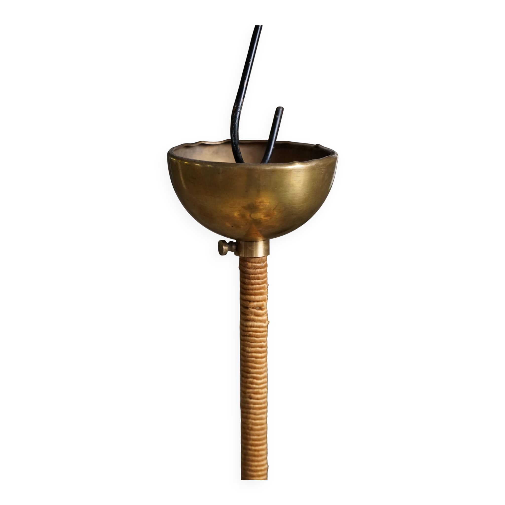 Art Deco chandelier with 4 arms in glass and brass, Sweden, 1940s