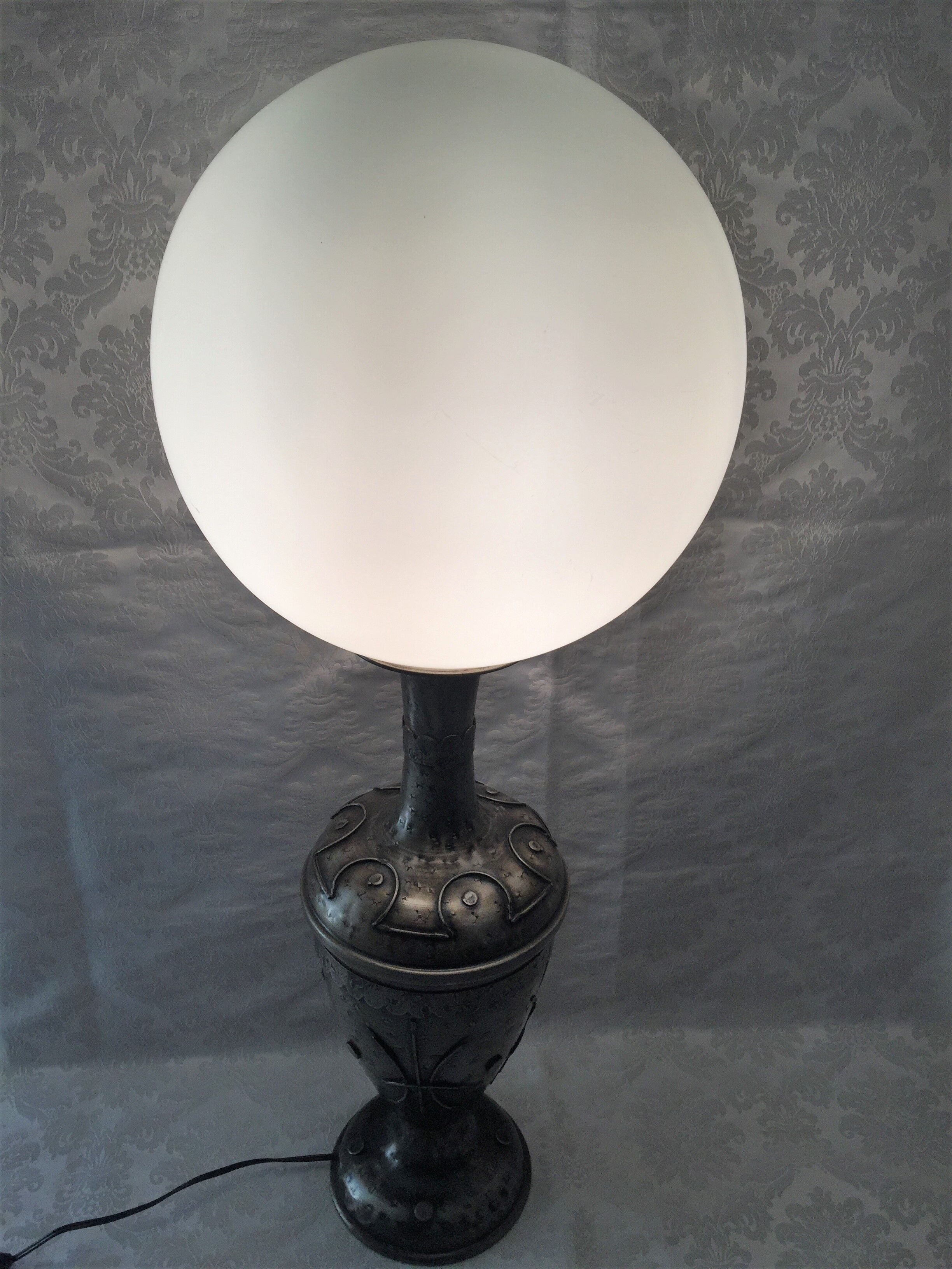 Atypical metal lamp medieval globe opaline style
