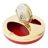 Vintage 1950s brass gold-plated globe perpetual calendar ashtray.