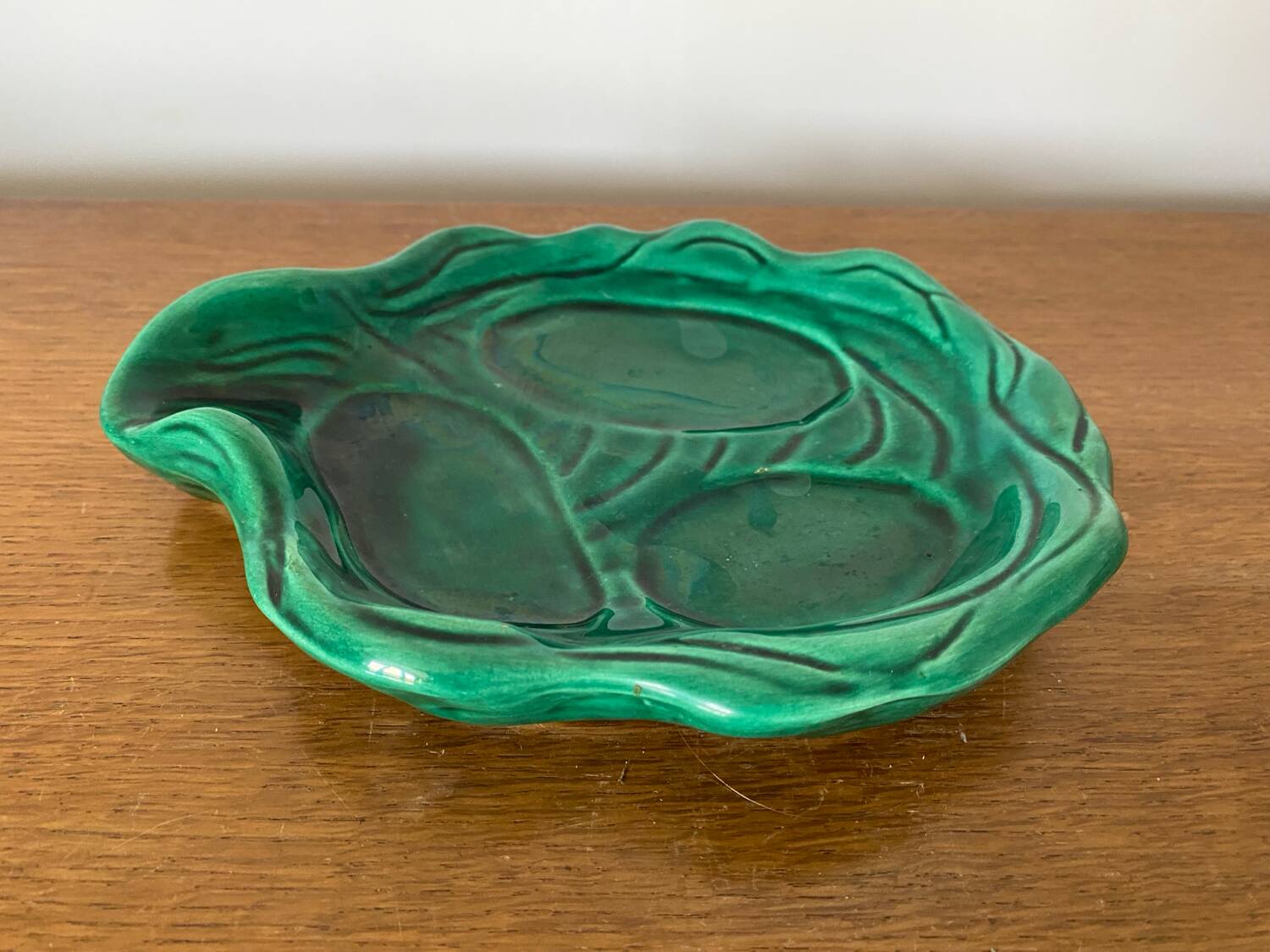 Antique Condiment Dish VALLAURIS Green Ceramic Vintage Tableware