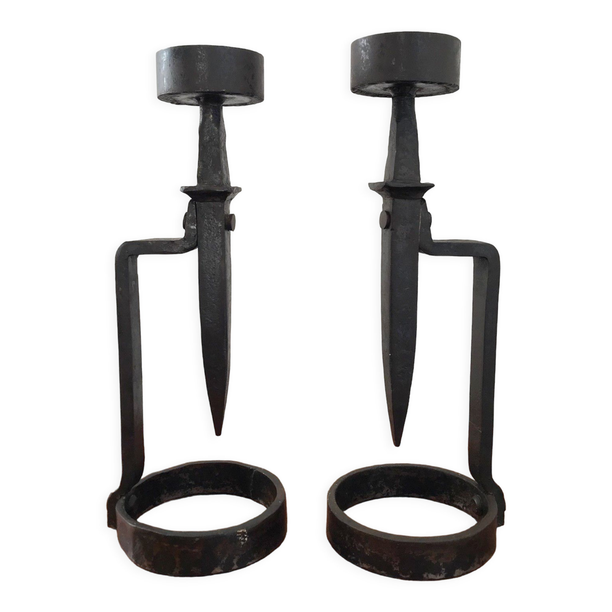 Wrought iron candlesticks brutalist art 70s