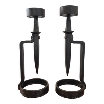 Wrought iron candlesticks brutalist art 70s