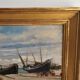 Oil on Panel - Marine Boats on Beach signed (to be identified)