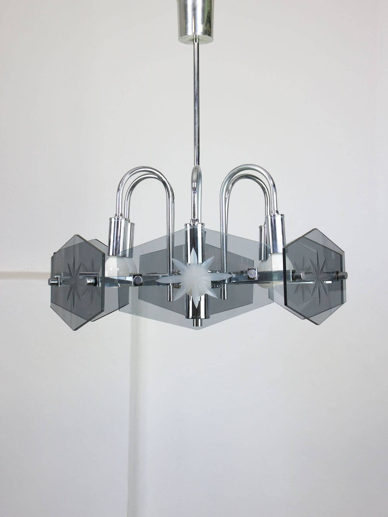 Vintage Italian Chrome and Glass Chandelier, 70s