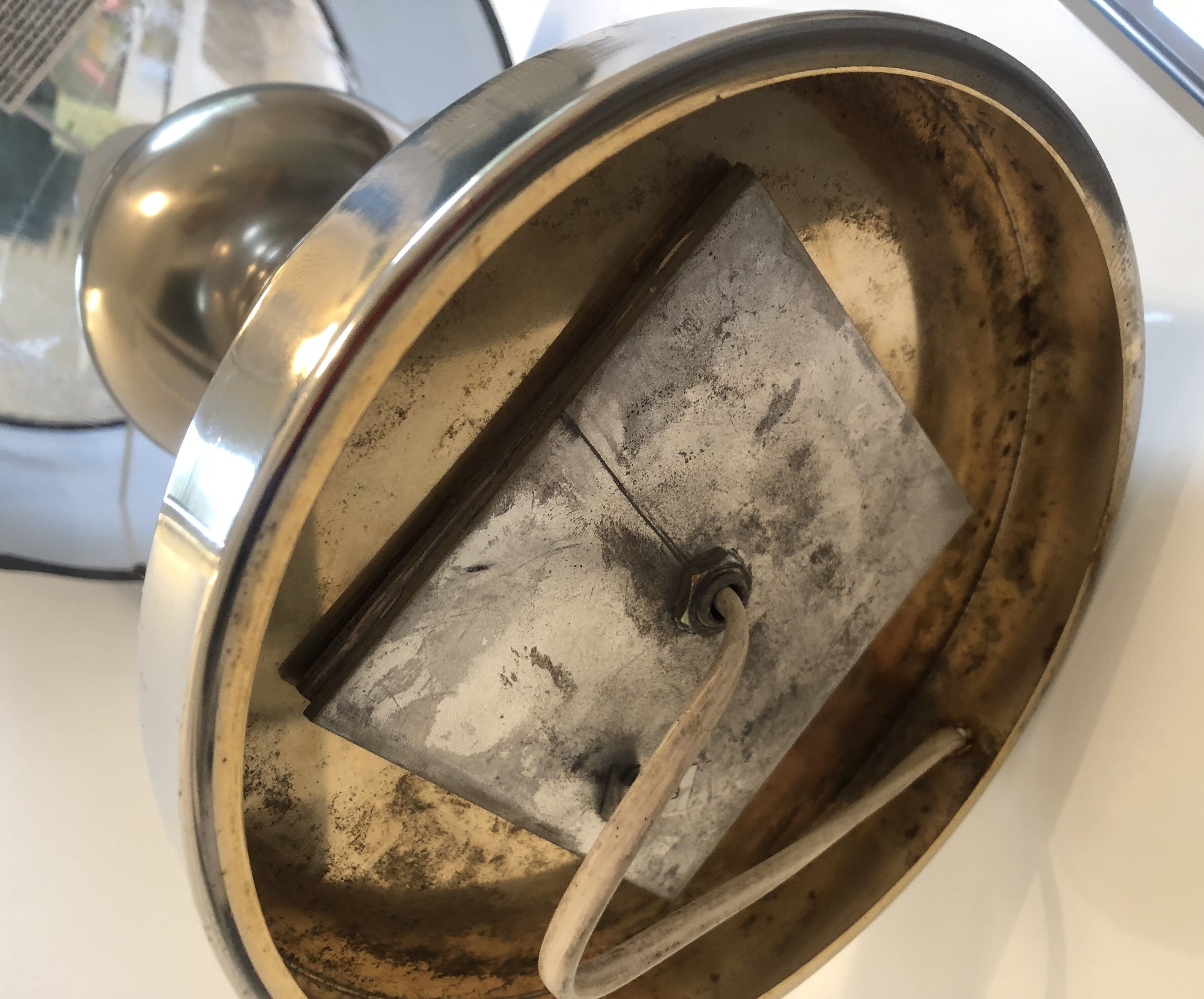 Large chrome table lamp with foot balls, 60s-70s