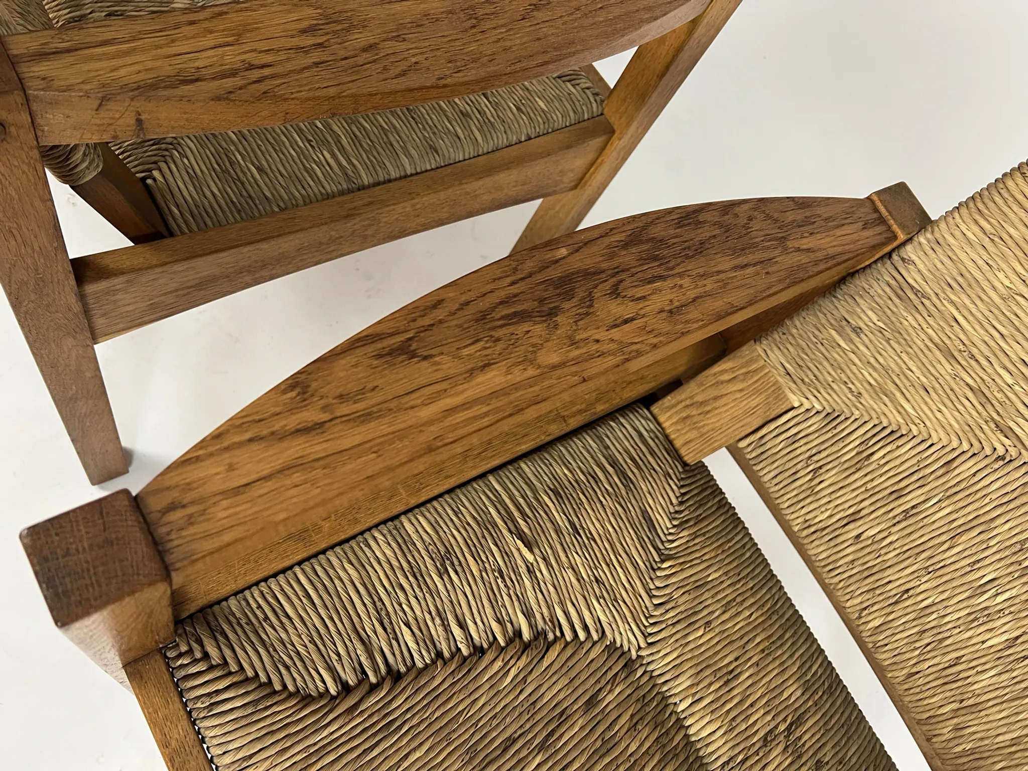 Set of 2 Vintage armchair easy chairs oak & seagrass 60s mid-century