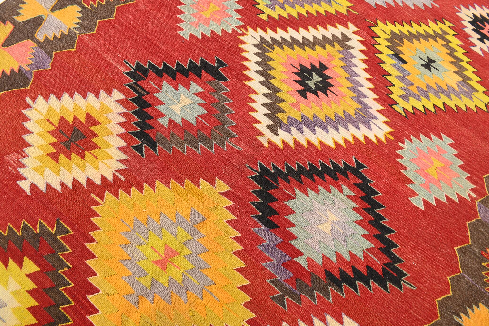 5x8 Red & Yellow Handmade Turkish Kilim Rug, 155x245Cm