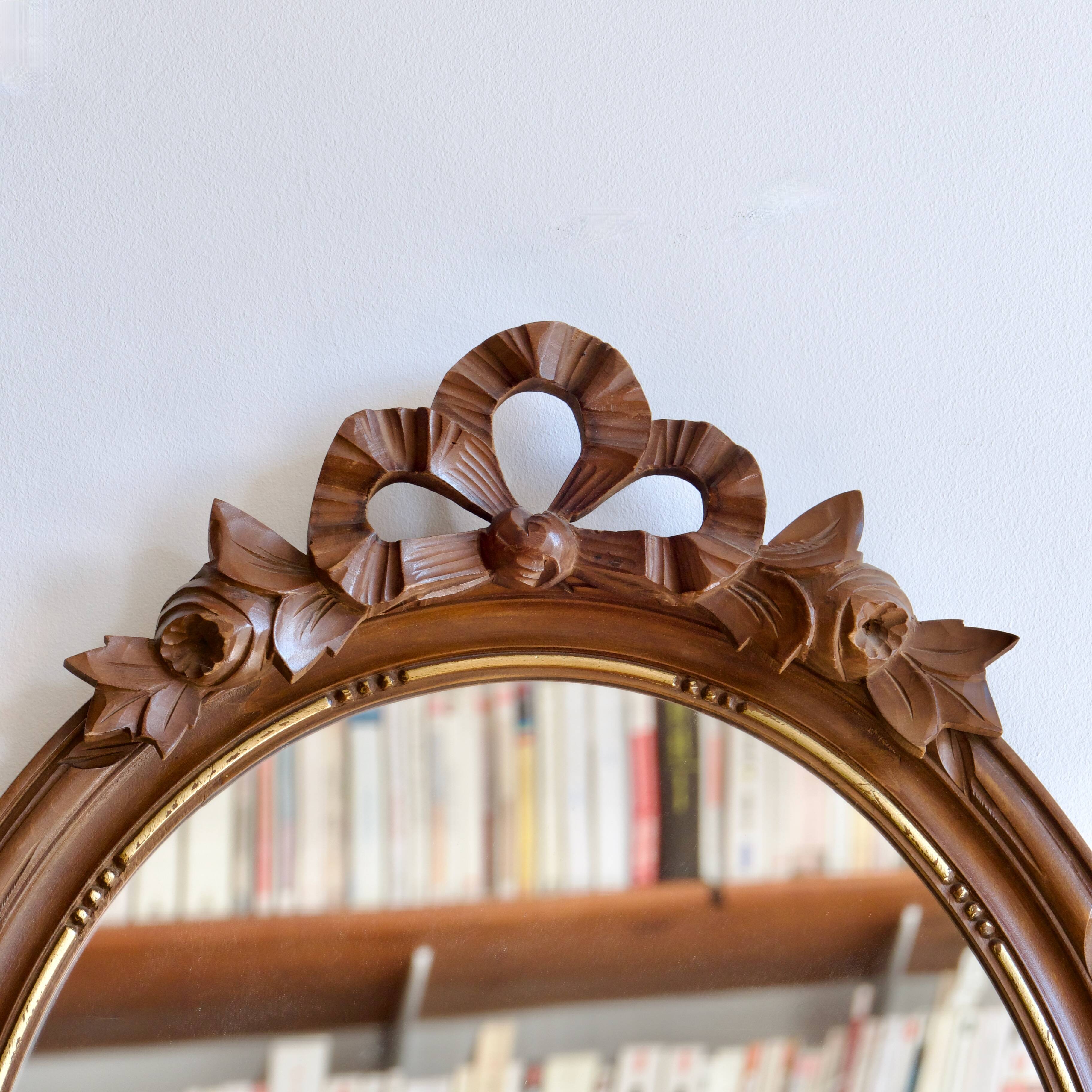 Gustavian knot hand carved oval wooden mirror