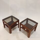 Pair of teak bedside tables and smoked glass