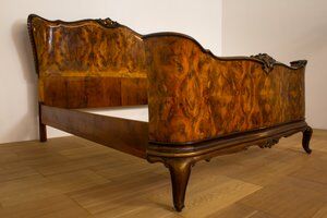 Rounded Walnut Burl Double Bed, 1950s