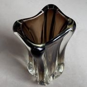 Vintage Murano-Style Art Glass Sommerso Handkerchief Vase, Amber & Clear