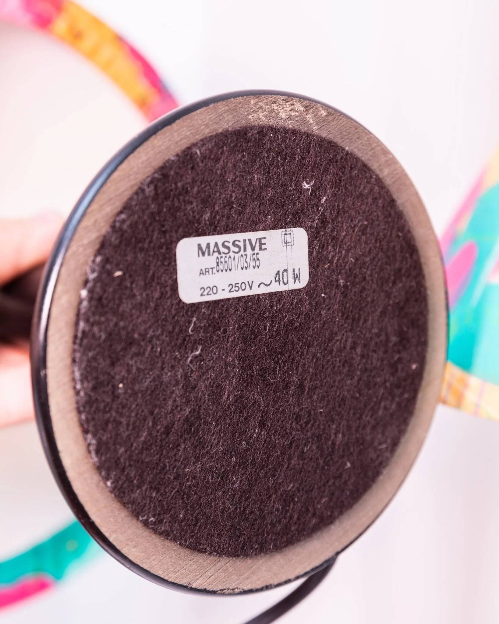 Pair of Memphis Pop Art Table Lamps, Multicolored Fabric Shades, Black Lacquered Bases - Belgian Massive, 1980s