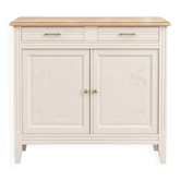 Buffet parisien ancien art déco rénové – blanc ivoire et plateau bois – 110 cm